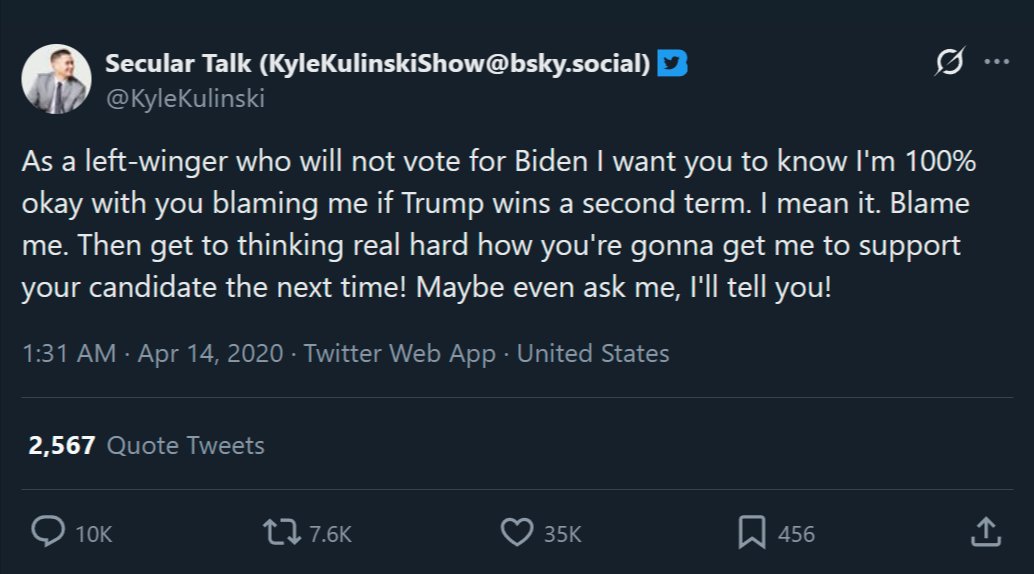 SomberOne's tweet photo. @KyleKulinski You have been on a lib-bashing tour for the last 10 years. You bashed every Democrat &amp; never voted for them.
Literally nobody cares what you terrorist-supporting-crybullies complain about. You are being treated as the filth that you are. https://t.co/GBXRCvCuiY