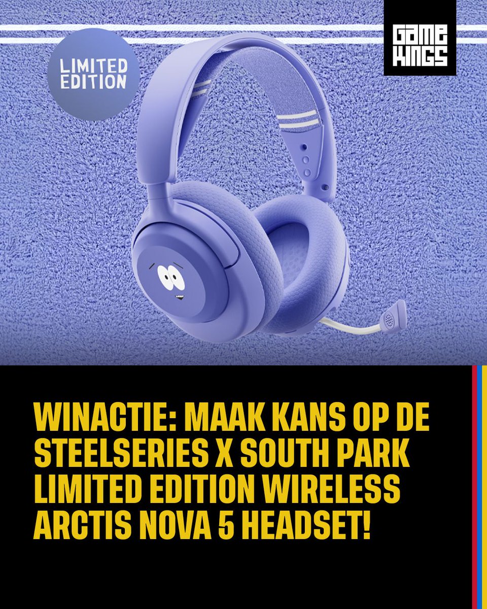 Gamekings's tweet photo. Maak kans op deze SteelSeries X South Park limited edition Arctis Nova 5 wireless headset! 🎧👾 Volg Gamekings, retweet deze post, en wie weet win jij deze headset! #ad https://t.co/sFdt6W1z1y