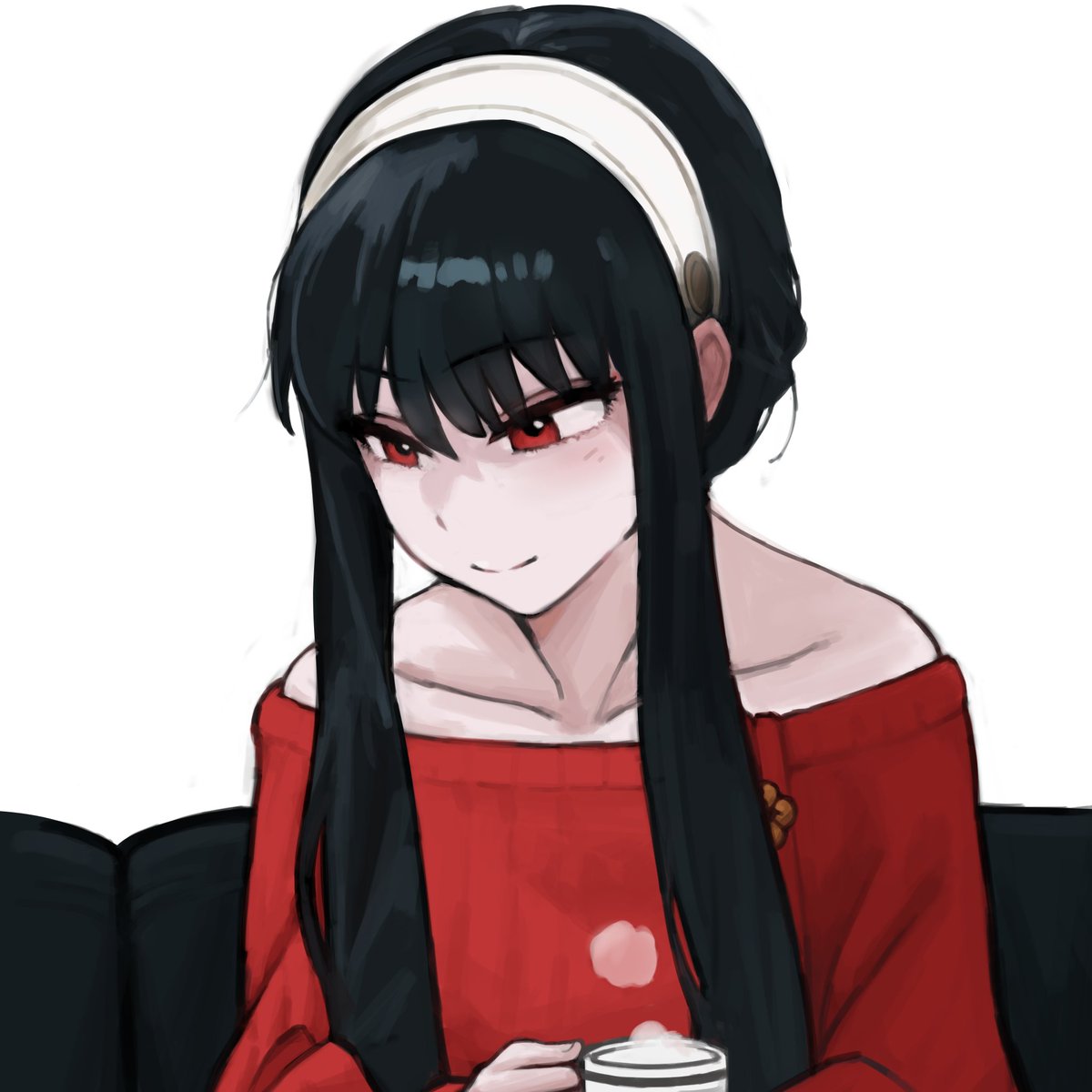 Dexxvee's tweet photo. Gave this manga panel a glow-up. Loved the pose, so I wanted to see how far I could push the rendering and her facial features and maan, I love those cosy vibes. But do you know what she might be looking at? https://t.co/1HoMGnoiMO