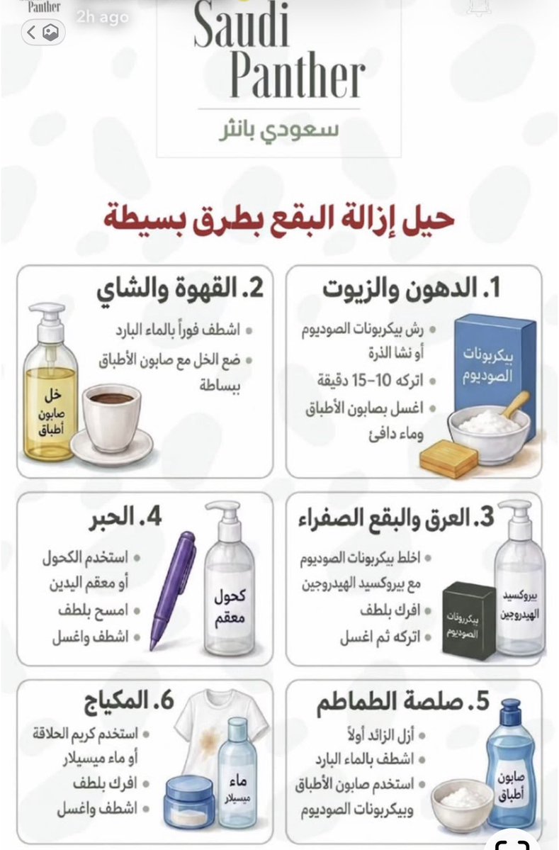 ELELEL_9's tweet photo. طرق تنظيف البقع احفظيها عندك للحاجه https://t.co/zc1wMu87al