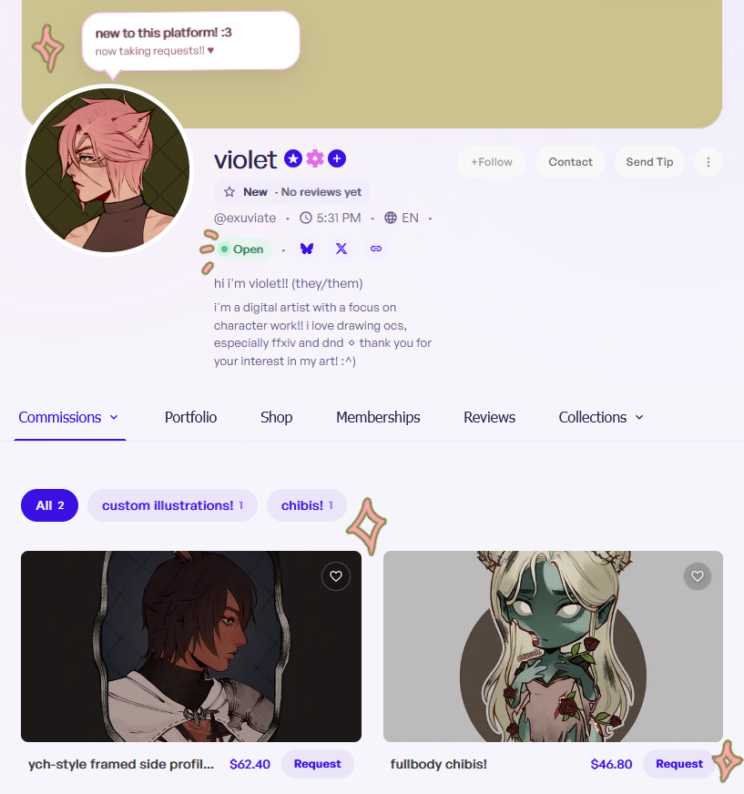 _exuviate's tweet photo. officially set up on both @commissions_gg and artistree!! :3 feel free to msg me with any questions!!   

⇄ / ♡ appreciated!!  #smallartist #commissionsgg #artistree https://t.co/fSmjiX8C26