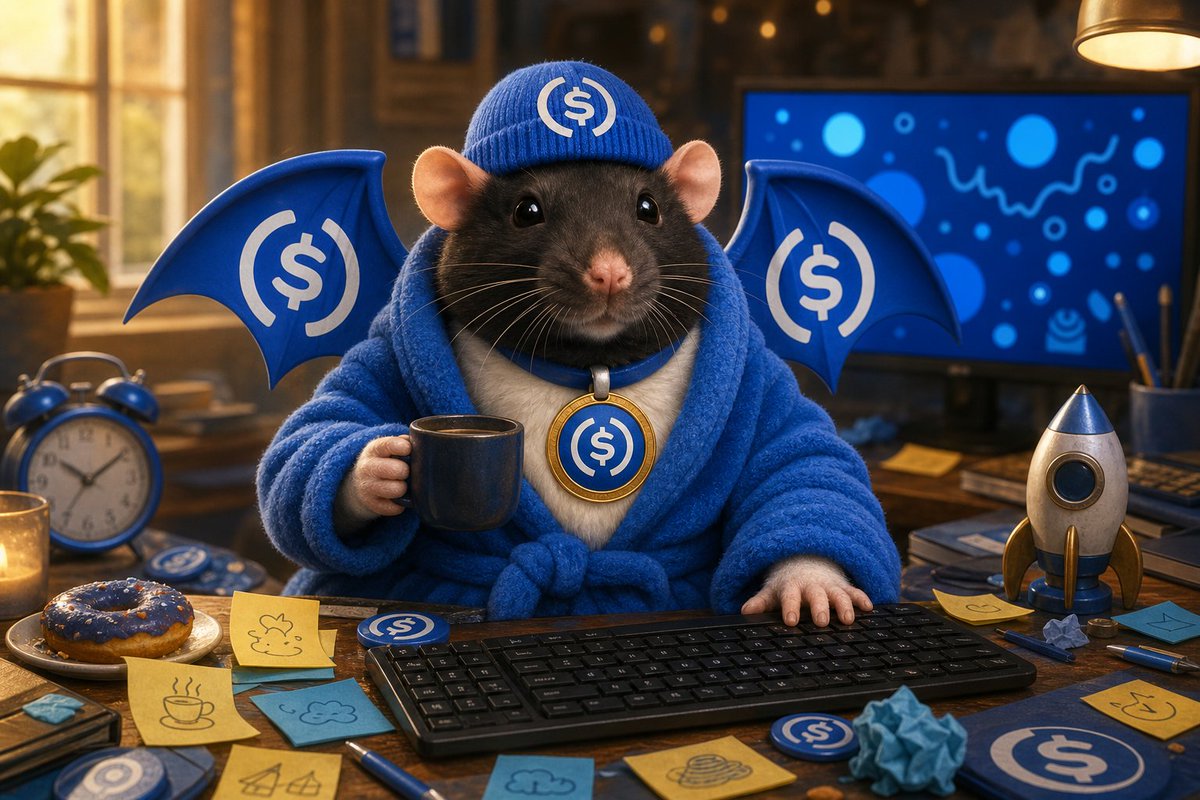UsdcMascotRat's tweet photo. Weekend shift: ON. 🐀☕️💙

FatCatBatRatWifHat reporting for community duty. https://t.co/8fVGj4wYiO