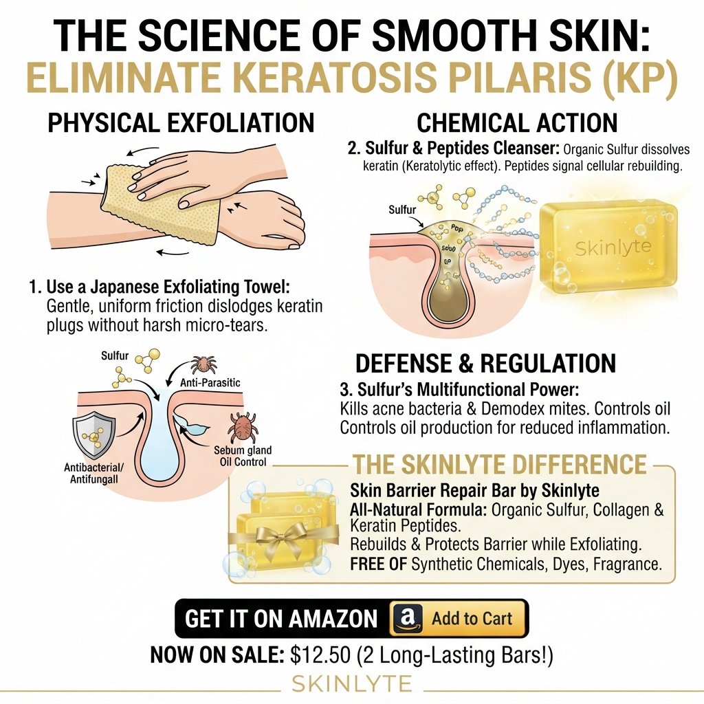 ephedradiets's tweet photo. The Science-Backed Keratosis Pilaris (KP) Protocol

1️⃣ Physical Exfoliation Done Right

Standard scrubs create micro-tears. Instead, use a Japanese exfoliating towel. It provides uniform mechanical friction to dislodge stubborn keratin plugs without breaking the skin barrier.

2️⃣ The Chemistry of Sulfur

Your current chemical exfoliants are a waste of money. Switch to an organic sulfur cleanser. Sulfur works through a highly specific keratolytic action.

When applied topically, elemental sulfur interacts directly with keratinocytes and cysteine in the skin to produce hydrogen sulfide (H2S). This compound breaks the disulfide bonds holding dead skin cells together, dissolving hyperkeratosis smoothly and naturally.

3️⃣ Microbial and Parasitic Defense

Sulfur is a powerhouse that tackles multiple skin issues simultaneously:

. Antibacterial & Antifungal: It synthesizes pentathionic acid on the skin, which is naturally toxic to acne-causing bacteria (Cutibacterium acnes) and fungal acne yeasts (Malassezia).

. Anti-Parasitic: It regulates sebum production and effectively eliminates Demodex mites (Demodex folliculorum). These microscopic parasites live inside your hair follicles, feast on excess sebum, and release inflammatory proteins that trigger severe skin irritation.

4️⃣ Cellular Rebuilding

While sulfur clears the pores, collagen and keratin peptides actively rebuild the structural matrix of the skin. Peptides signal cellular repair, accelerating tissue regeneration and strengthening your delicate lipid barrier.

The Exact Routine To Use

Completely clear skin by combining a Japanese exfoliating towel with the Skin Barrier Repair Bar by Skinlyte.

The Formula: Formulated with organic sulfur and potent collagen/keratin peptides.

The Protection: It protects and rebuilds your skin barrier during exfoliation instead of stripping it.

The Purity: It is 100% all-natural. 

Zero synthetic chemicals, zero artificial dyes, and completely fragrance-free.

Limited Time Amazon Sale!

Stop overpaying for skincare that doesn't work. This medical-grade solution is affordable and highly effective.

Get it on Amazon now at the link below: Skinlyte Skin Barrier Repair Bar

💰 Price: On sale right now for just $12.50 (You get 2 long-lasting bars!)

https://t.co/jltHSr38NC

#KeratosisPilaris #SkincareScience #ClearSkinRoutine #SkinBarrierRepair #SulfurCleanser #DemodexMites #FungalAcne #SkincareHacks #AmazonFinds