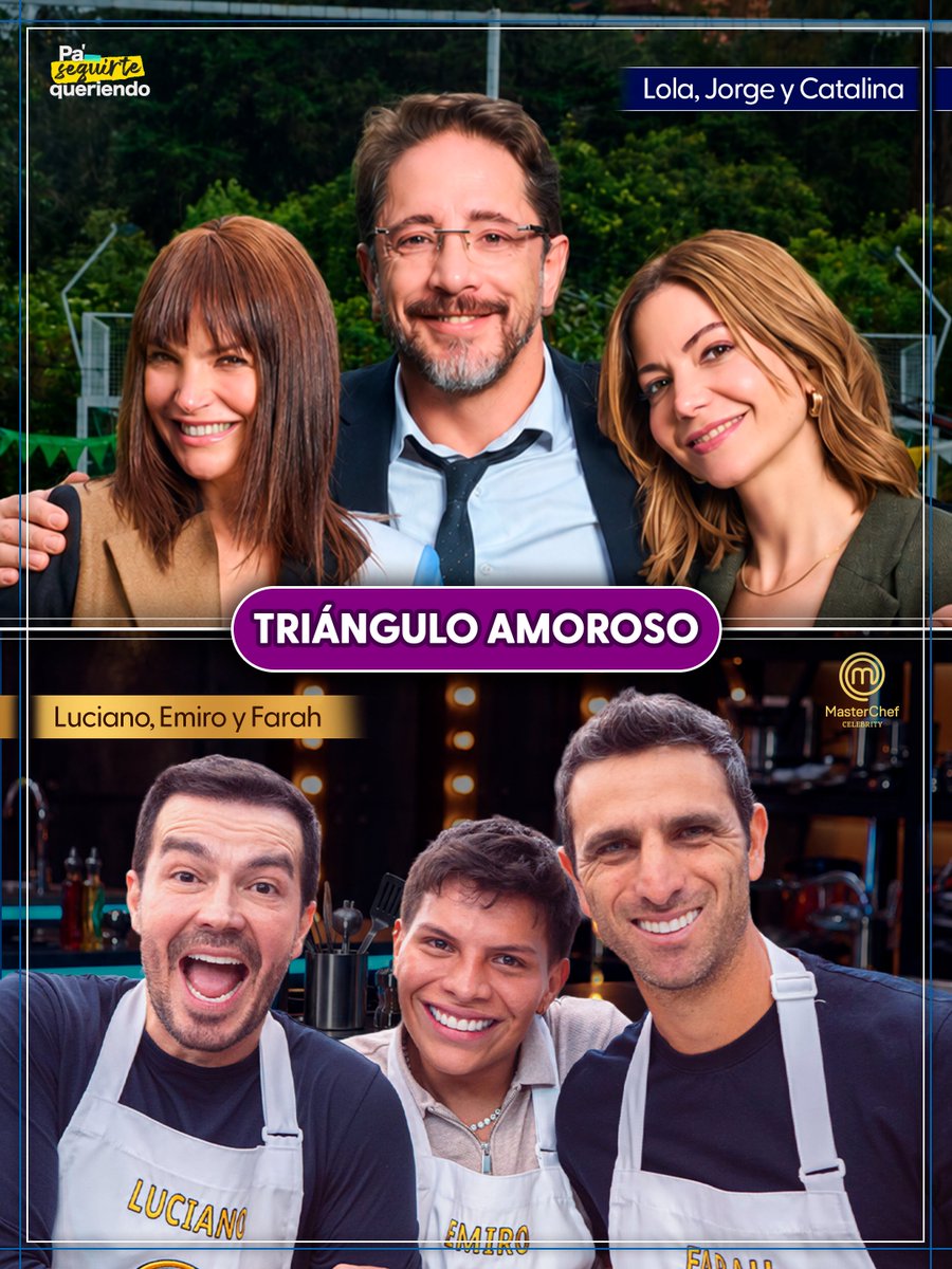 CanalRCN's tweet photo. ❤️ Dicen que hay muchas formas de amar… y nuestros personajes lo saben muy bien. 😂✨ Desde un amor prohibido hasta uno que nació de una amistad. Sin importar cómo llegue, cada historia tiene algo especial y ¡que viva el amor! 🥂 
#paseguirtequeriendo #masterchefcelebrity #masterchefcelebritycolombia