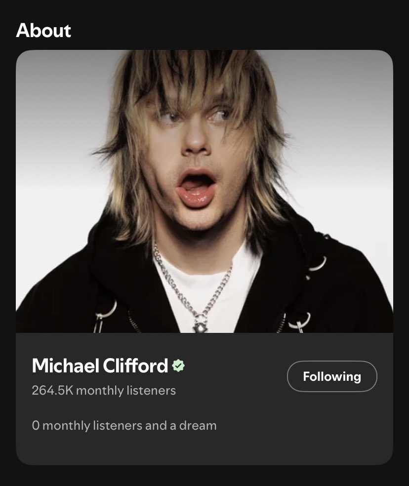 ShanLFTV's tweet photo. i always find it so fun rereading solosos spotify bios because ashton and luke have such long thoughtful paragraph essays and this is michael and calum pls they’re so unserious 😭😭 https://t.co/1LxDlw5opI