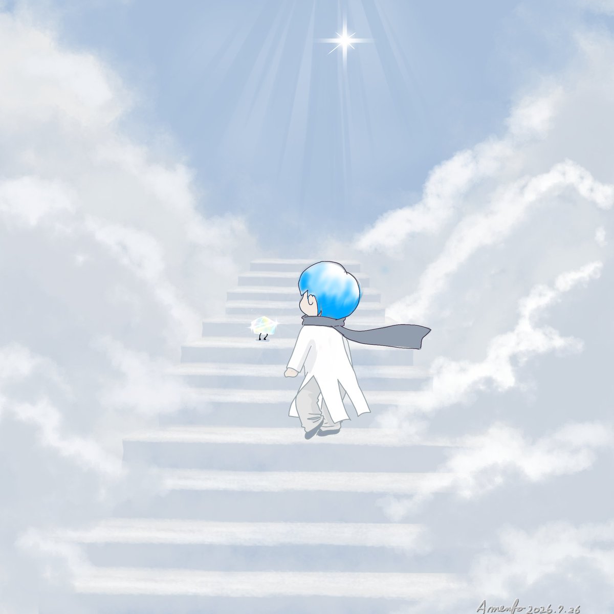 sora_akoshime's tweet photo. 天に伸びる階段
ついこれをイメージしてしまう
再生の為の“白”を...
だから着衣が白に変わるのかな？
kakuくんも砕け散るのかな？
(あくまでも私見です😊)
#PrequelBeforetheWHITE　のコメントに理解できなくても何かを感じられればいいよね、という感想があった。本当にそのとおりだと思う　#羽生結弦 https://t.co/u0lVmrNySf