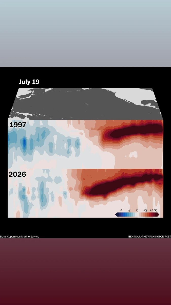 EYulihastin's tweet photo. Penjelasan saya tentang fakta-fakta El Nino 2026 berdasarkan monitoring satelit NOAA di TV CNN pada Sabtu (26/7). Pemanasan di lapisan termoklin lebih tinggi dan lebih luas pada El Nino 2026 dibandingkan dengan 1997. Jika menilik pada proses fisika yang terjadi di laut tersebut, tak harus menunggu Oktober 2026, tapi Agustus 2026 Super El Nino bakal terbentuk seperti telah diprediksi oleh 4 model global ENSO (El Nino Southern Oscillation), yaitu: dari BOM (Australia), JAMSTEC (Jepang), ECMWF (Eropa) dan kini NOAA (Amerika Serikat). Sebagai catatan: selama ini model dari NOAA yang paling underestimated, sedangkan model Access dari BOM menunjukkan hasil yang paling konsisten dan terbukti akurat memprediksi El Nino kuat terbentuk pada bulan Juli 2026. Biar paham, Indonesia tidak punya model global ENSO. Oleh karena itu kita hanya bisa merujuk dan berpatokan pada model-model global utama tersebut.
