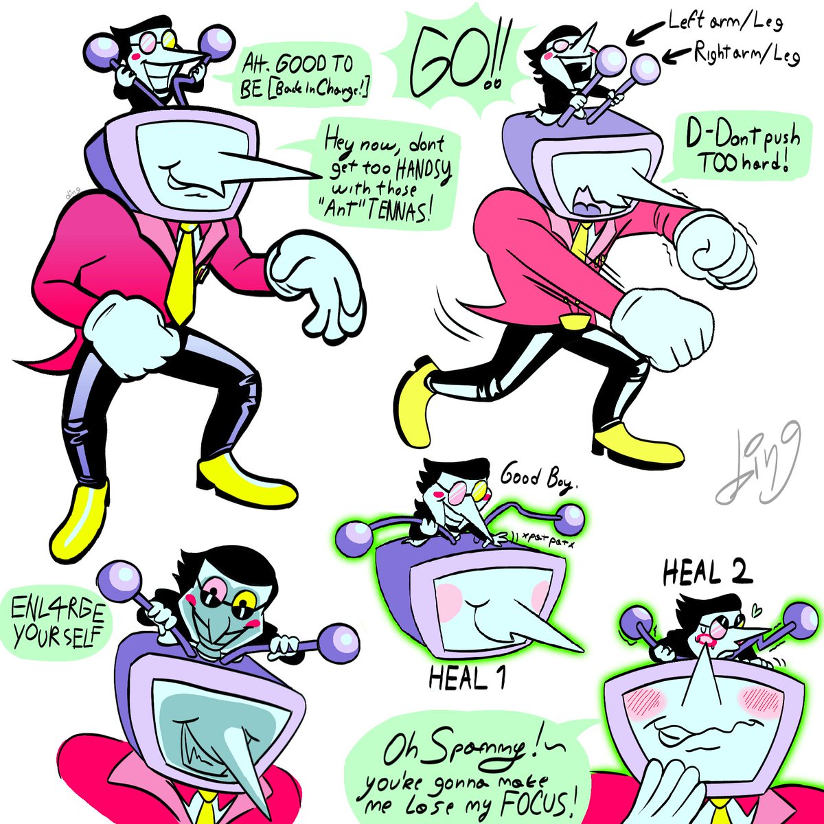 BuckCow's tweet photo. some concepts if tenna and spamton teamed up #spamtenna https://t.co/NxfPJ9rm5H