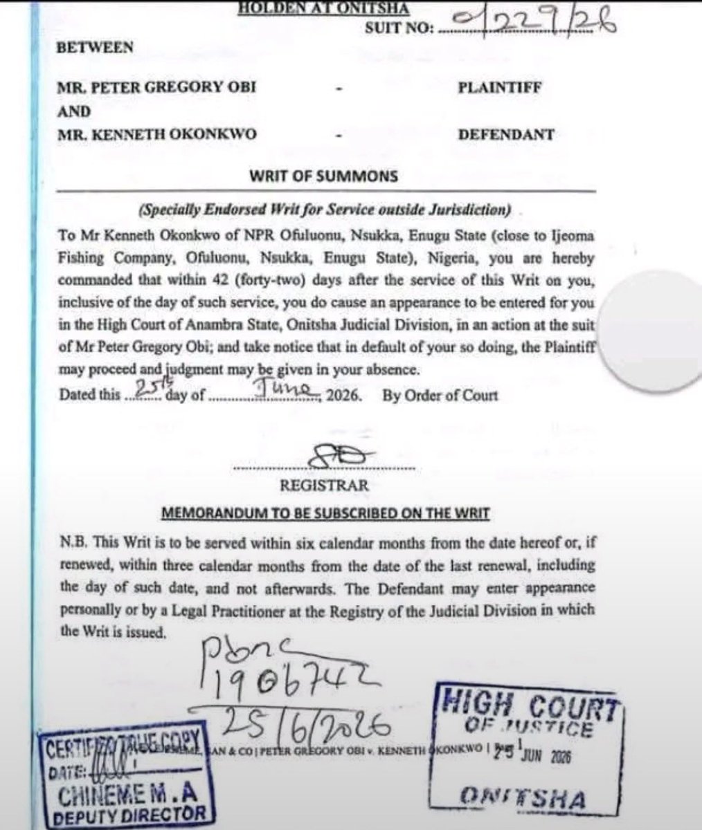 IdrisZekeriJnr's tweet photo. Court Orders Kenneth Okonkwo to Produce Evidence Against Peter Obi https://t.co/dn5ud5KW8N