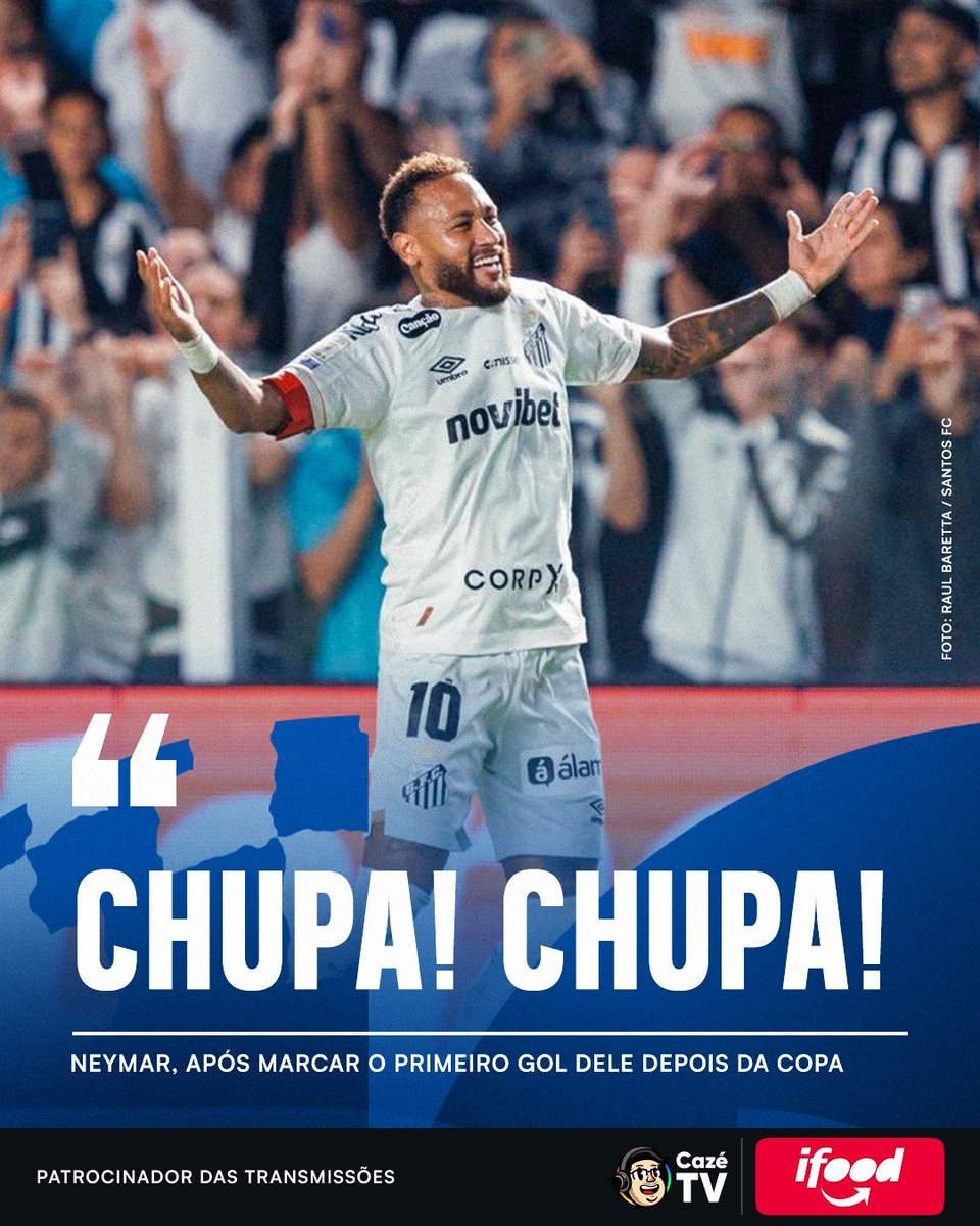 CazeTVOficial's tweet photo. DESABAFOU! 🗣️ Na comemoração do gol, o craque do Santos distribuiu cartas e soltou o "Chupa"!
 #PostPatrocinado #iFoodÉdoBrasil https://t.co/fVgrZfSPEA