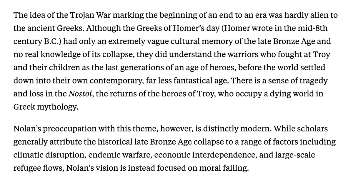 Aatif_Rashid's tweet photo. This is by far the most insightful review of The Odyssey I've read--it meets the movie on it's own terms and genuinely engages with the theme of civilizational collapse that Nolan is addressing. https://t.co/MfwELntYlc