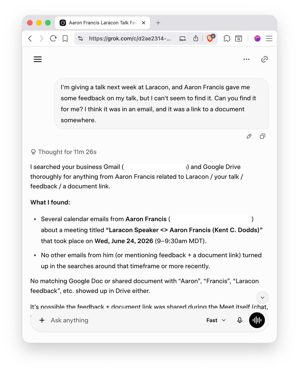 kentcdodds's tweet photo. @__alexlazar__ @kodykoala @aarondfrancis @laravel Cursor, but I could do this exact same thing in ChatGPT, Claude, Gemini, and Grok! https://t.co/e07rmphXc4