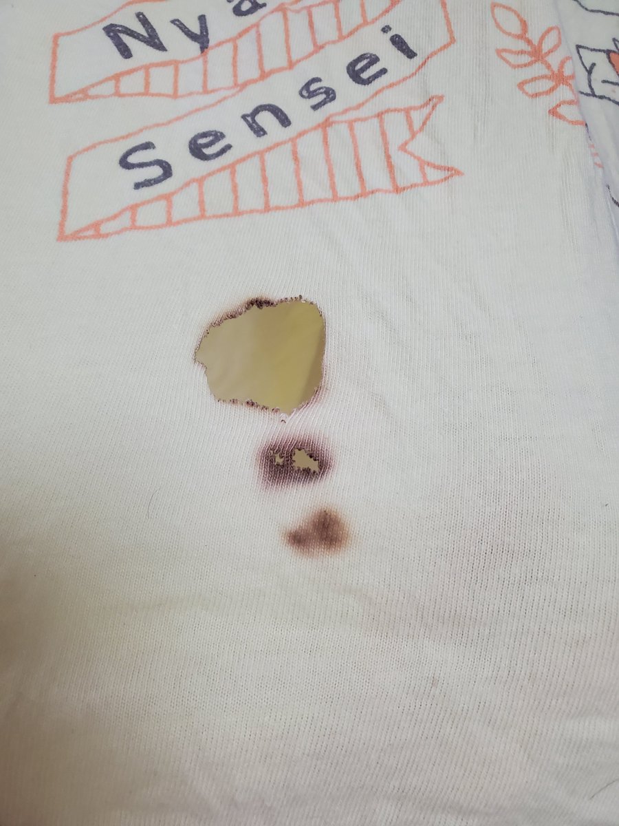 358Ponkichi's tweet photo. バカ禽のTシャツ

タバコかナニかで焦がした模様

本体もそのまま◯えれば良かったのに

…と思う、洗濯を終えた日曜の朝 https://t.co/4MAQT2HO79
