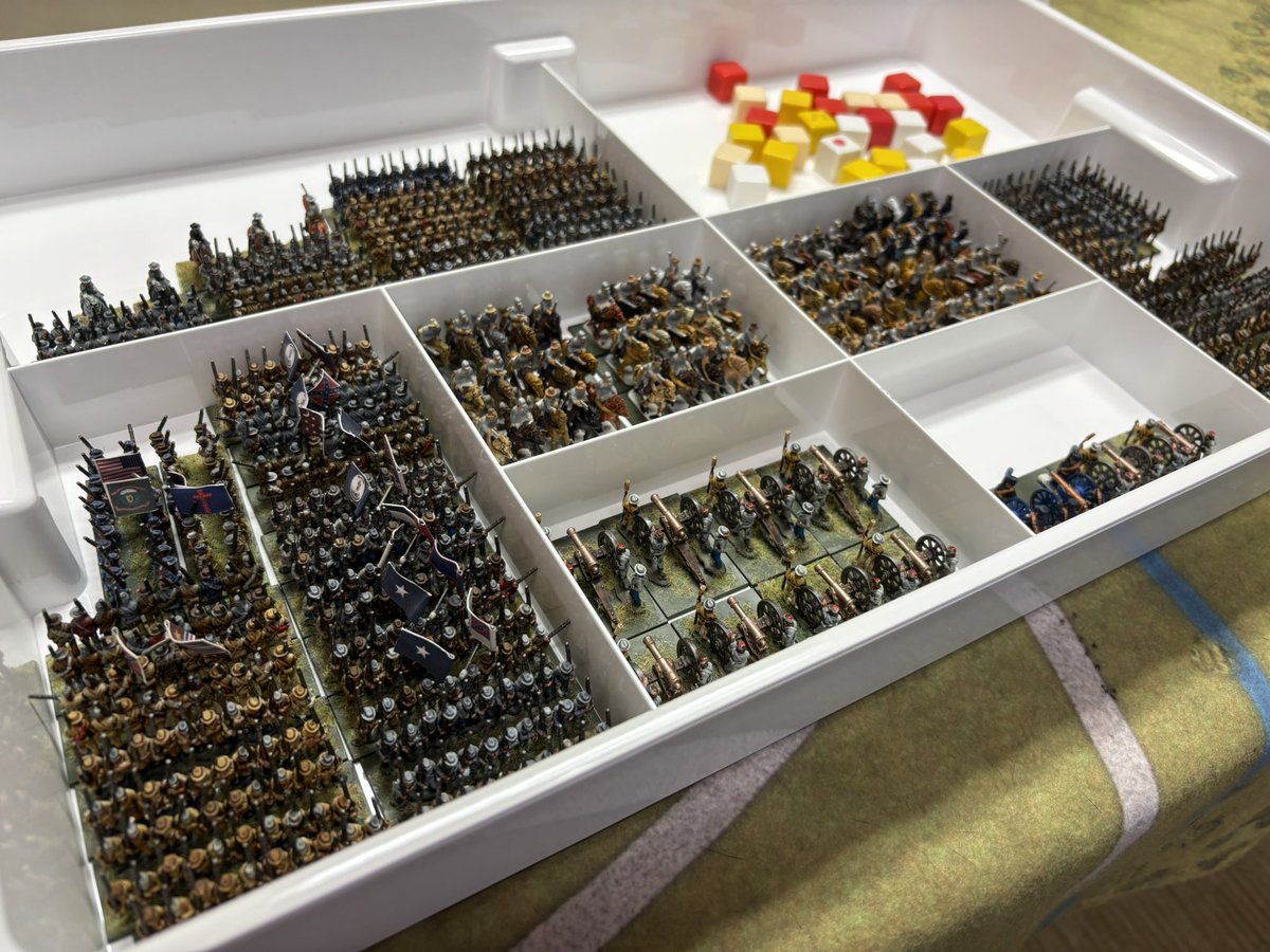 marvingardns's tweet photo. The old “Scuffs,” my 15mm American Civil War minis, have a new cantonment from IKEA. 

They do some field maneuvers from time to time as I also button down Unstained Banner’s rulebook(s). I’ve been gradually learning “Liberty & Death: The American Insurrection” too from @gmtgames. That’s taking time. 

The COIN Series of GMT games involve a bewildering amount of rules and exceptions, but do eventually flow. But you might as well play them single handed before you could ever explain them to an opponent who’s never done their own homework. 

Despite a great “narrative” value and chess-like challenge, to me the rules are a fatal flaw to anything remotely approaching an appealing market game design. The most praiseworthy and truthful word I’ve ever heard them described as is “rewarding.” But to me that is a description loaded with a counterpart.
