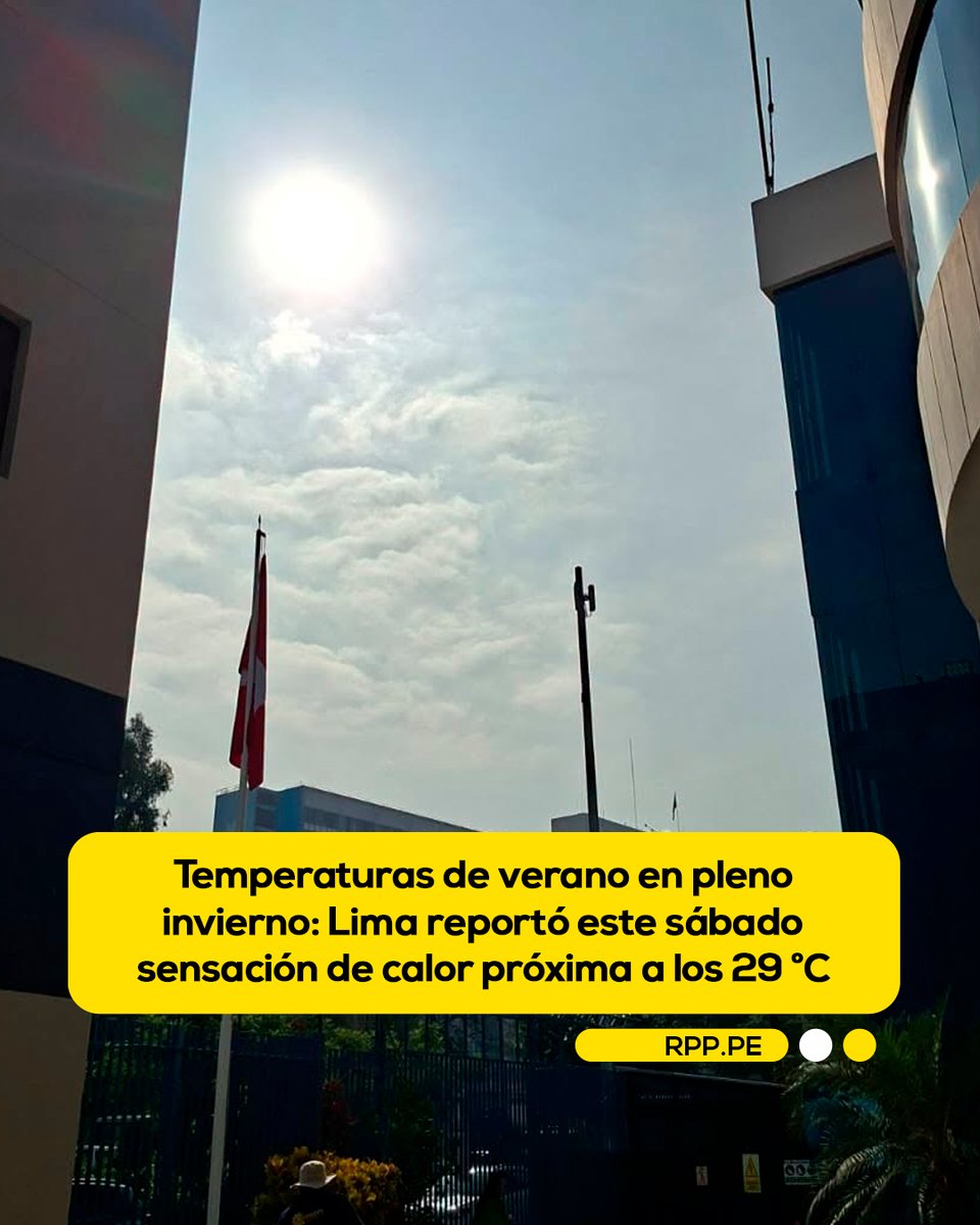 RPPNoticias's tweet photo. ☀️ El Senamhi informó que la capital ha reportado este sábado, 25 de julio, una sensación de calor próxima a los 29 °C.

El organismo detalló que estas condiciones están asociadas a la presencia en nuestro litoral de Fenómeno El Niño Costero.

“En Lima, los distritos alejados del mar alcanzan una sensación de calor próxima a los 29 °C. (...) El cielo despejado en el área metropolitana contribuyen a estos registros”, apuntó el ente estatal.

📸: Senamhi

📲 Más información 👉 https://t.co/kBvqw3TiNQ