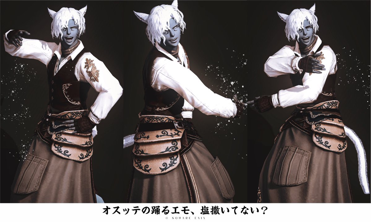 KateFF14's tweet photo. オスッテの踊るエモおすすめ頂いたので撮ってみたら、塩撒いているようにしか見えなくなったので、滅多にしないSS加筆をしました。塩の。 https://t.co/dM7kpWGjfK