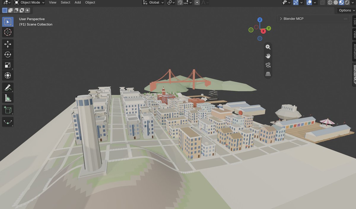 ItsAndyInSF's tweet photo. Claude modeled me a 3D map of SF with Blender MCP, pretty neat! https://t.co/X8T4WY3UkM