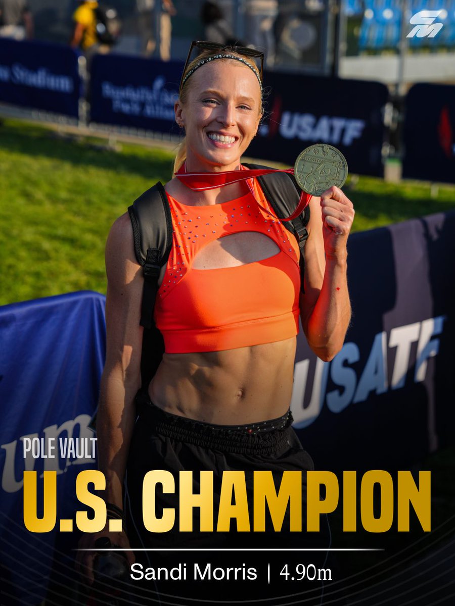 CitiusMag's tweet photo. LUCKY NUMBER 🔟

Sandi Morris picks up her TENTH U.S. title in the pole vault with a signature performance, clearing 4.90m on the first try to win the #USATFoutdoor final and defend her title from 2025.

Morris’s dominance in the event goes back a decade, as her first national title came indoors in 2016.