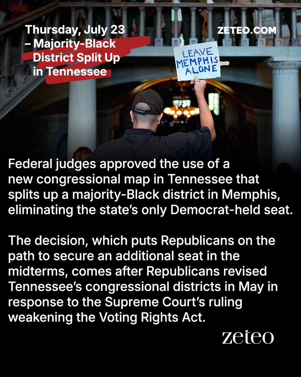 zeteo_news's tweet photo. This week in the U.S.,

- a majority-Black district was split up in Tennessee
- another Trump investigator was targeted by the GOP
- federal agents were informed that the FBI is no longer investigating ICE confrontations https://t.co/By7XeOaZCT