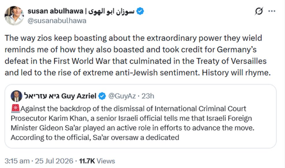 EYakoby's tweet photo. Susan was paid by the University of Pennsylvania to host a ‘Palestine’ conference.

Here she is quite literally calling for a second Holocaust. https://t.co/jOXnS3Lwhp