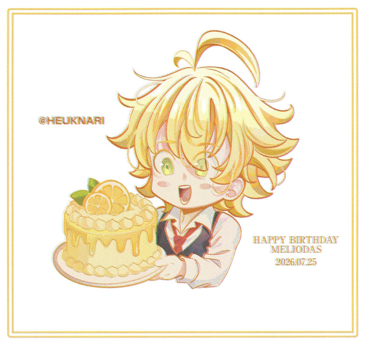 Heuknari's tweet photo. Happy birthday, baby chicken! 🐣💛
#メリオダス生誕祭2026 https://t.co/LRhTdJMOC6