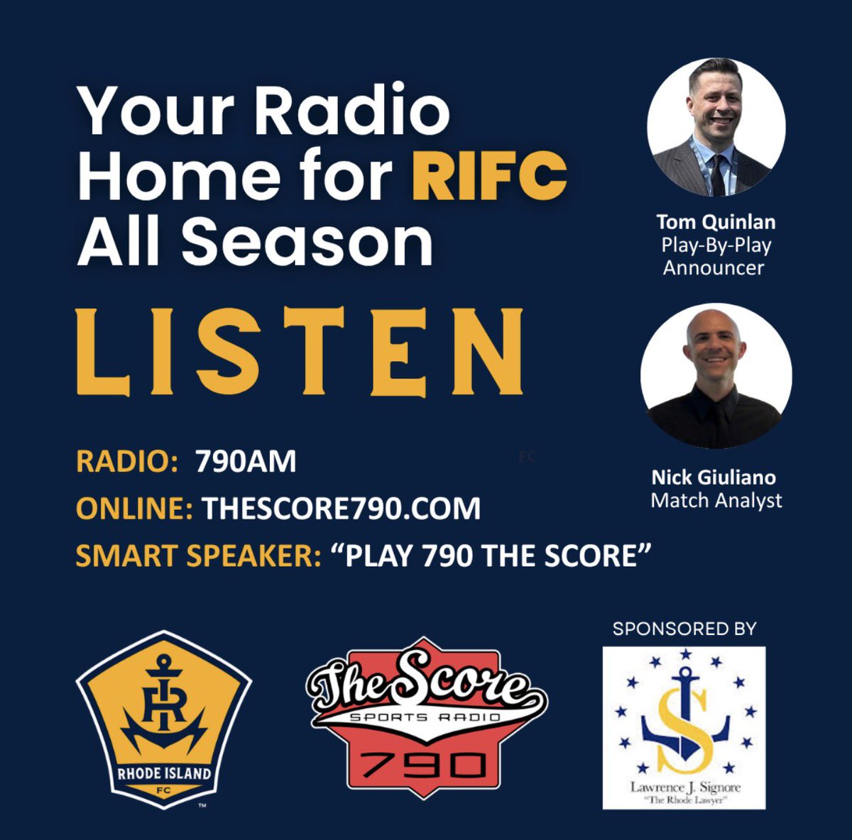 790thescore's tweet photo. 🚨We’ve got your radio call for  @RhodeIslandFC at Pittsburgh at 7pm⚽️

Play by Play🎙️@TommyQuinlan_IV 
Match Analyst🎙️@nickonair_ 

Radio: 790AM
Online: https://t.co/3c9n1pJVhO
Smart Speaker: “Play 790 The Score”

#RIFC https://t.co/HEvA0L1DjQ