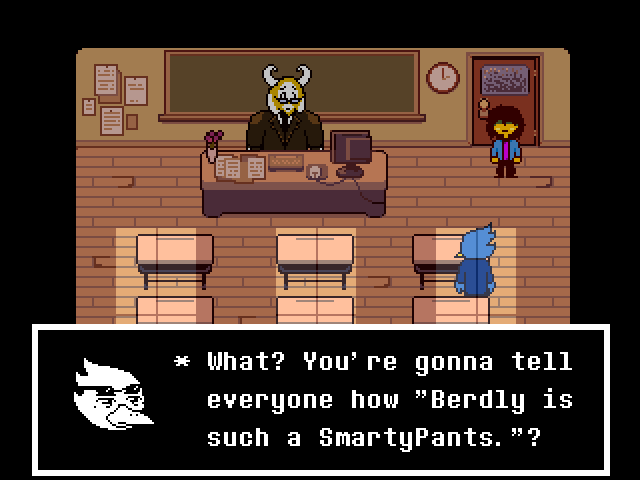 Patriversal's tweet photo. The early bird doesn't always catch the worm.

I want the Berdly from my AU to remain smart, but to hate being the center of attention or having others find out.

He takes lessons from Asgore before regular classes start.
#Deltashift #Deltarune #Undertale #Pixelart https://t.co/y0XqNGgfBZ