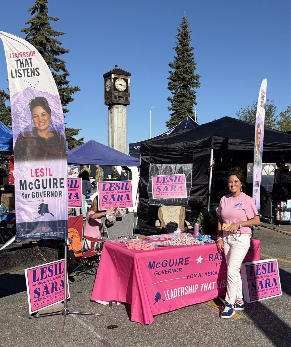 Lesil4gov's tweet photo. ✨ All set up at Golden Days! ✨

Stop by the McGuire &amp; Rasmussen booth to:
💬 Say hello.
👂 Share your ideas and concerns.
🤝 Talk about the future of Alaska.

Rubin's here as well!! 🐶

#GoldenDays2026 #Fairbanks #LeadershipThatListens #ElevateAlaska #McGuireRasmussen #AKGov https://t.co/hjybPb3qdl
