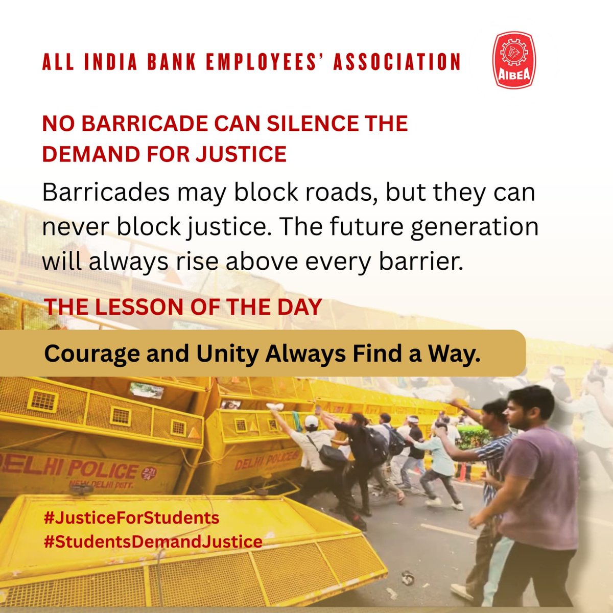 AIBEAofficial's tweet photo. The Lesson of the day
Courage and Unity always find a way..
#AIBEA https://t.co/Lncyus1txq