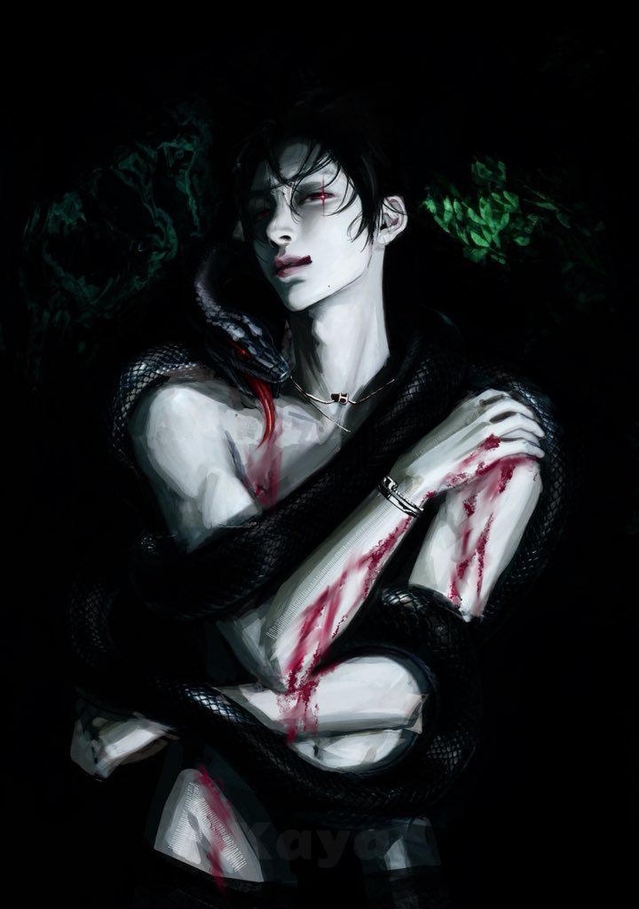 Uihwon_0302's tweet photo. Bound by snakes, unyielding at heart.
#ParkWonbin #RIIZEWonbin #원빈 #박원빈 #FanartWonbin #DarkFanart #SerpentAesthetic #KpopFanart #DarkIllustration https://t.co/jzzmhV5ilO