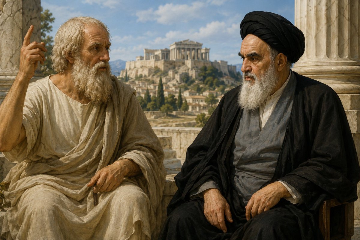 twelverphilo's tweet photo. Plato and Imām Khomeini represent one continuity. Imām Khomeini said:

"Plato maintained that those who ought to govern states are philosophers. In his view, of course, a philosopher is necessarily a righteous person. We likewise maintain that those fit to govern are righteous." https://t.co/DcOV4I2DCp