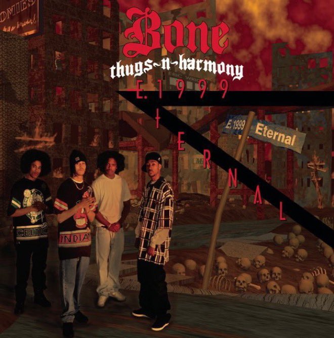 AuxGod_'s tweet photo. 21 years ago today , Bone Thugs N 
Harmony dropped “E. 1999 Eternal”

Bone floated on this entire album with “1st of tha Month”, “Buddha Lovaz”, and “Tha Crossroads” helping them sell 307,000 copies in the first week eventually going 4x Platinum

What’s your fav beat on this? 🤔 https://t.co/0jhnNcX74h