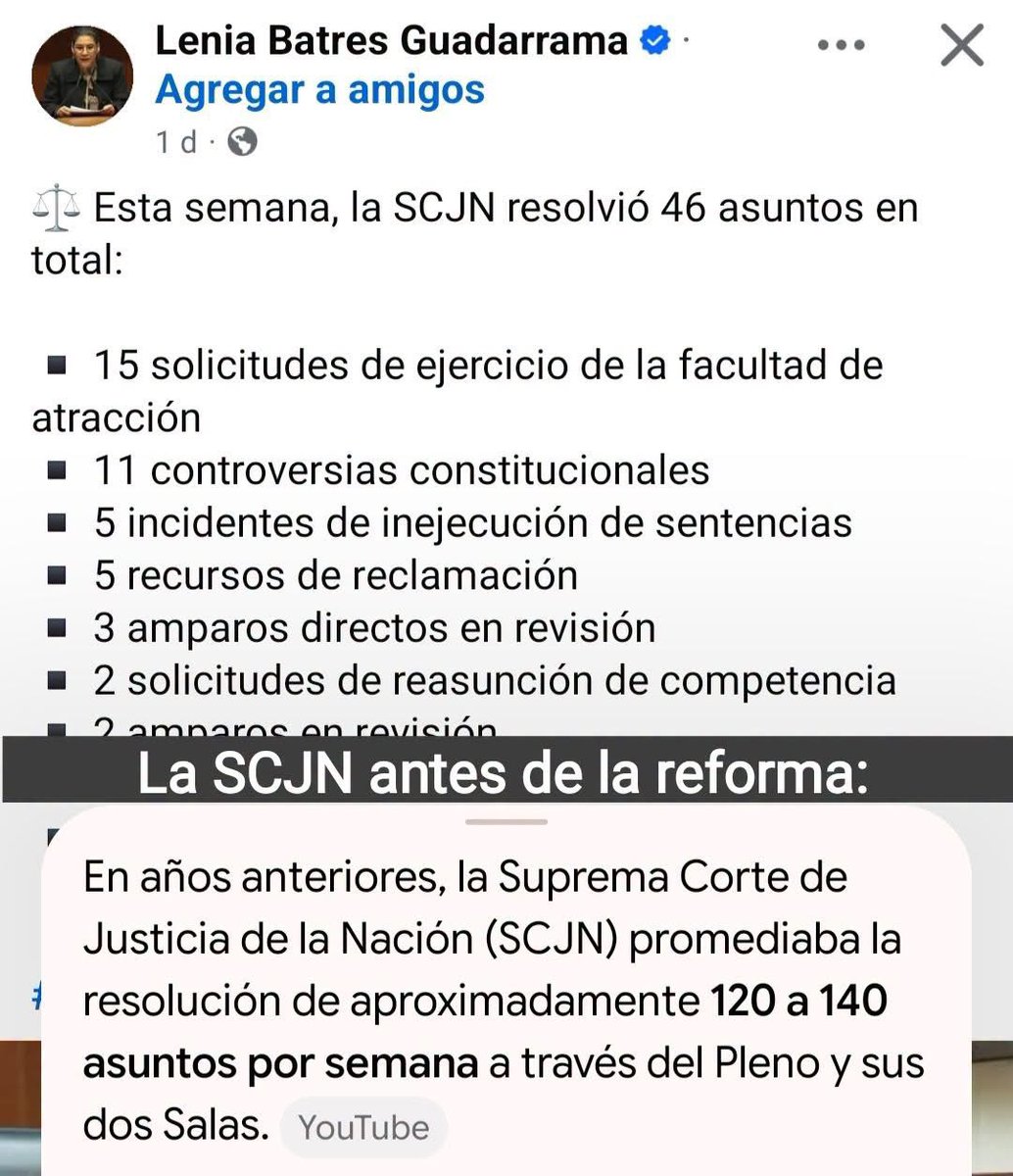 LdaCantinas's tweet photo. Seis millones de pesos al mes y 94 asesores particulares a su servicio, y aún así a Lenia Batres le encanta presumir en sus redes sociales que la antigua SCJN era mucho más eficiente que la nueva Suprema Corte de Justicia del Acordeón 🪗.
Eres una idiota @LeniaBatres. https://t.co/RfJuvx2weD
