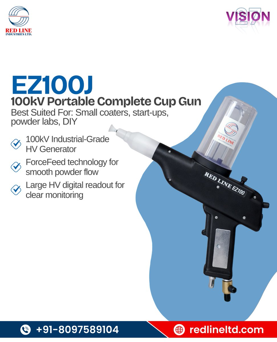 PowderCoatingRL's tweet photo. The EZ100J 100kV Portable Complete Cup Gun is ideal for small coaters, start-ups, powder labs, and DIY users.

✔ 100kV HV Generator
✔ ForceFeed technology
✔ Large digital HV display
📞 +91 80975 89104
🌐 https://t.co/qxf3Kumdpc
#PowderCoating #PowderCoatingGun https://t.co/VdnpBqL9dp