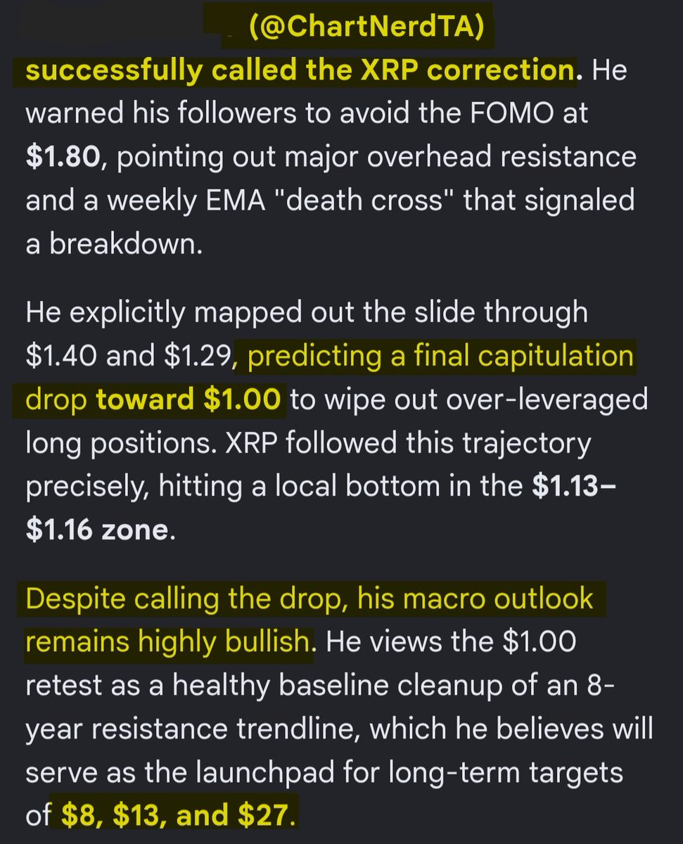 ChartNerdTA's tweet photo. Despite calling the $XRP drop to $1.00 earlier in the year, my macro outlook remains incredibly bullish 😤 — 70/90% correction are common every few years. 12 months in, the next few years are looking to be a major repricing towards $8/$13/$27. Not an if, but a when. https://t.co/y8vB7MygOW