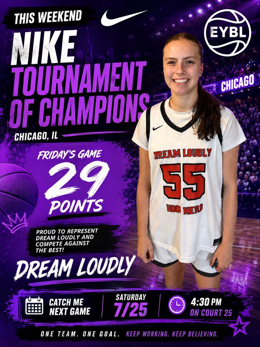 EllaBoyanski's tweet photo. Representing Dream Loudly - Hoop Nerd 15U this weekend at the #niketournamentofchampions in Chicago! Catch me at the next game - today at 4:30 on Court 25! 

@CoachCWilson
@niketoc https://t.co/kclrKW2Nzh