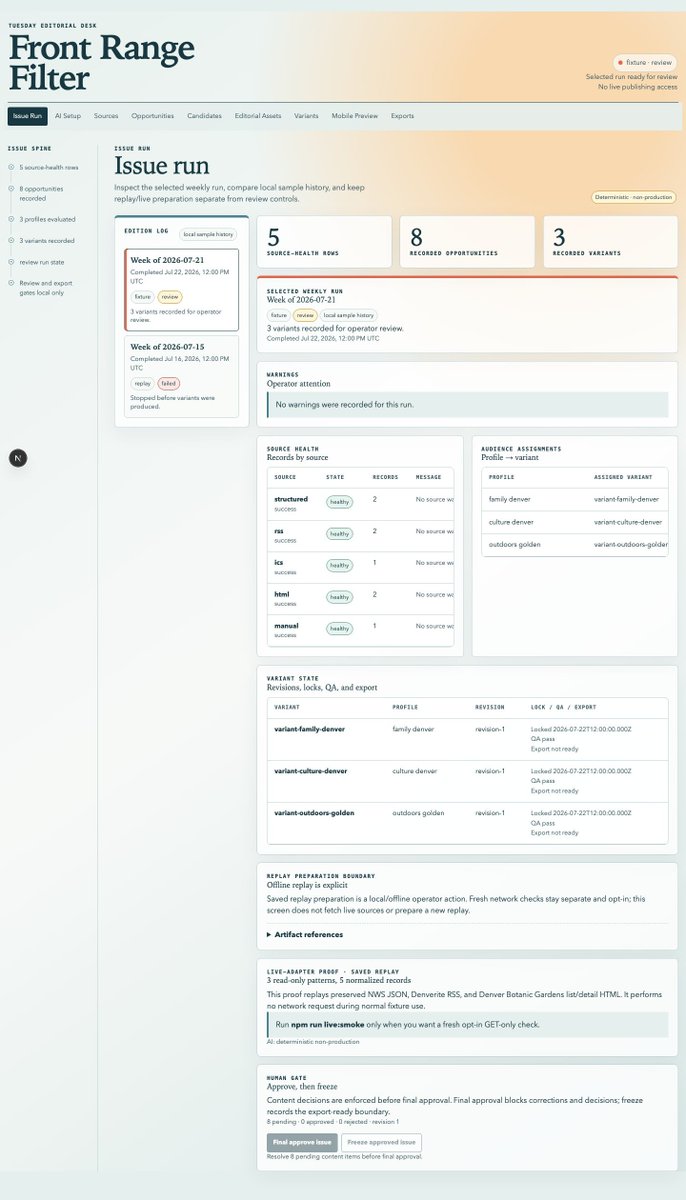 SummitSatoshi's tweet photo. 🗞️ Local Newsletter update: 

It's very much 2nd to the backend logic of my newsletter, but I was impressed with how 5.6 did with w my gui with zero prompting beyond the prd.

Some tweaks to make but focussing on content ingestion sources for now. https://t.co/9l56DziXBX