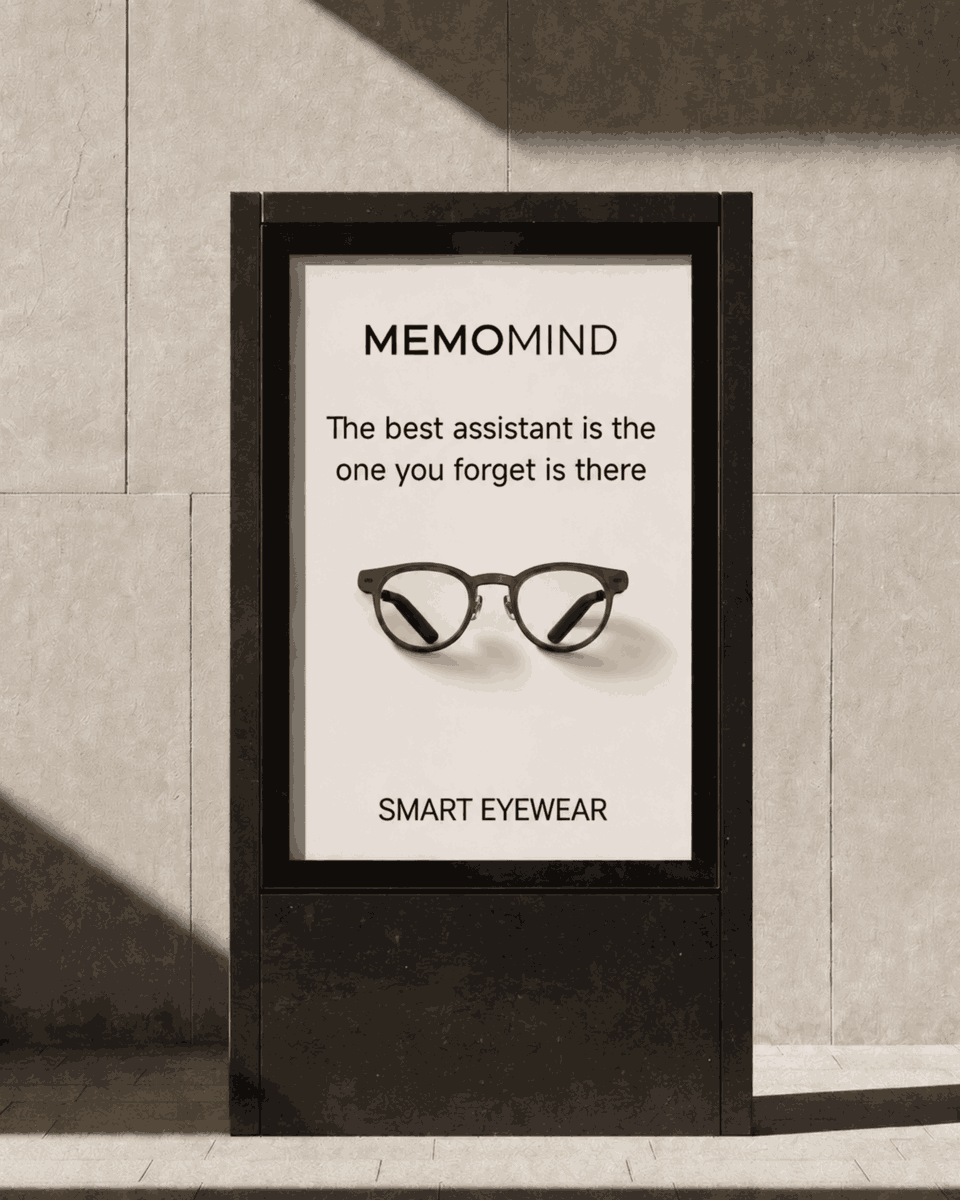 MemoMindLabs's tweet photo. It reminds you to leave for the meetup before you're running late. Reads the street sign in a language you don't speak. Catches the reminder you would've forgotten by lunch. 

None of it needs your attention until the second it does. MemoMind One is now live on Kickstarter.
#MemoMindOne #AIGlasses #SmartGlasses #WearableAI