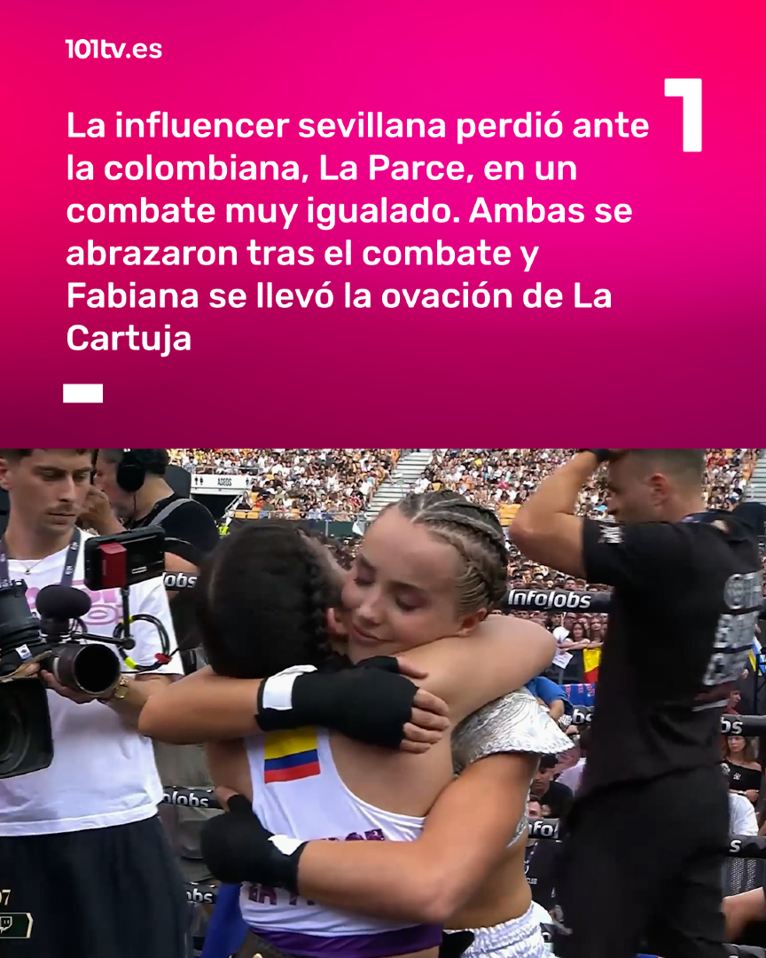 101TVSevilla's tweet photo. 🥊💔 Fabiana Sevillano no pudo estrenarse con victoria en la Velada del Año VI. La influencer sevillana cayó por decisión de los jueces ante la colombiana La Parce en un combate muy igualado, pero se ganó el reconocimiento del público de La Cartuja. Emocionada tras el combate, aseguró que se queda con "el cariño de Sevilla" y que "da igual el cinturón". La noche terminó con una gran ovación y un abrazo entre ambas boxeadoras.

📱Más información en https://t.co/SRdM5yjTyr

#LaVeladaDelAño #FabianaSevillano #Sevilla #Boxeo #Ibai