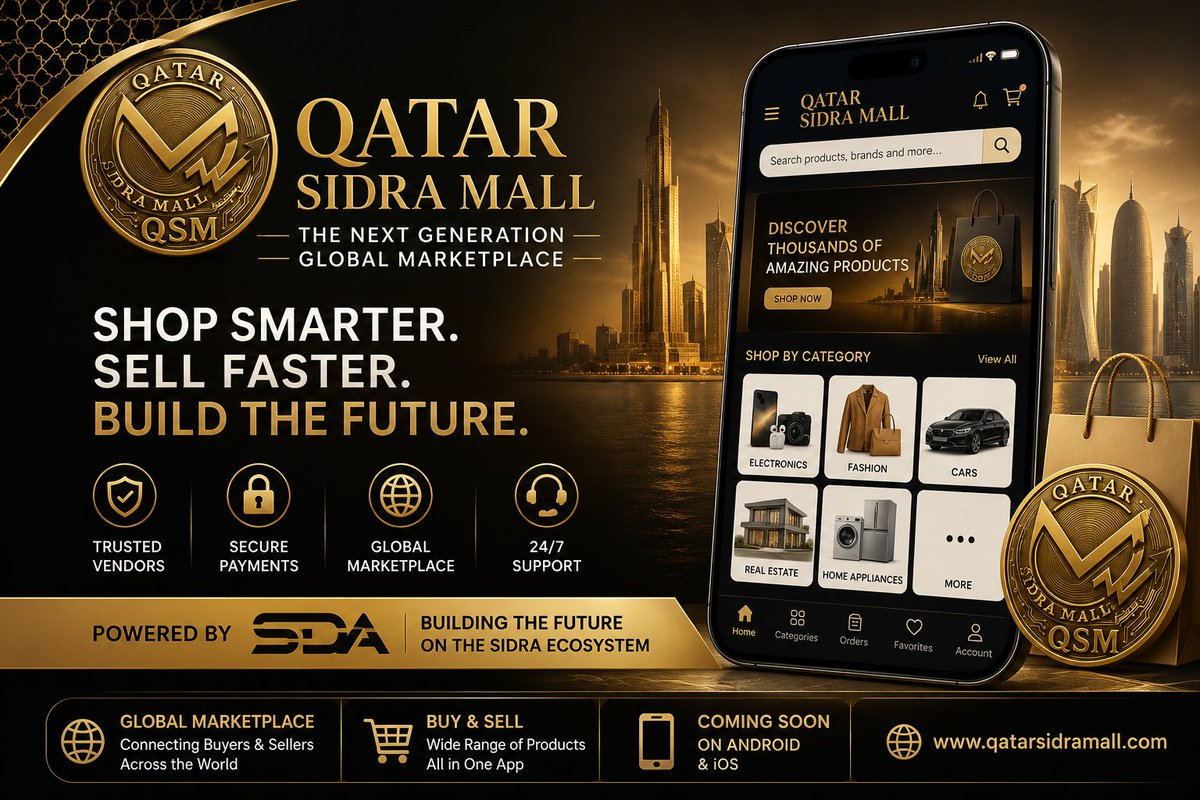 QSM_TOKEN_'s tweet photo. 🚀 The Future of Global E-Commerce Starts Here!

🌍 Qatar Sidra Mall is redefining online shopping with a secure, fast, and innovative marketplace powered by the Sidra Ecosystem.

🛒 Shop from trusted sellers.
💼 Sell to customers worldwide.
📱 One app. Endless opportunities.

✨ Shop Smarter. Sell Faster. Build the Future.

🌐 https://t.co/750pxJszXP

#QatarSidraMall #QSM #SidraChain #SDA #Web3 #Ecommerce #Qatar #Innovation #GlobalMarketplace