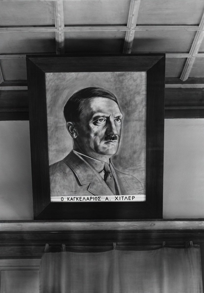 Fragbaza's tweet photo. Portrait of Adolf Hitler displayed in the Holy Monastery of Konstamonitou on Mount Athos.

In April 1941, the governing body of Mount Athos sent a letter to Adolf Hitler asking him to place the monastic republic under his personal protection to safeguard their independence and precious artifacts from occupying forces.

Following the Nazi invasion of Greece, the monks feared that advancing Bulgarian forces would seize and plunder the ancient monasteries, manuscripts, and priceless religious icons.

Hitler agreed to the arrangement, and the German military largely left the monastic community to continue its secluded traditions undisturbed, with some monks temporarily bestowing upon him the title "High Protector of the Holy Mountain".