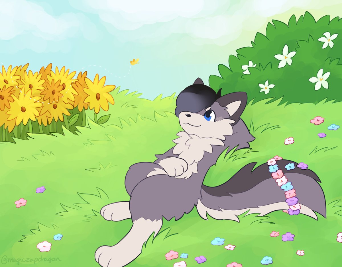 magiczapdragon's tweet photo. recently finished doodle + bg from kofi!! ☘️🌼🌸🌾

#furryart #digitalart https://t.co/aPEw0bqDGr