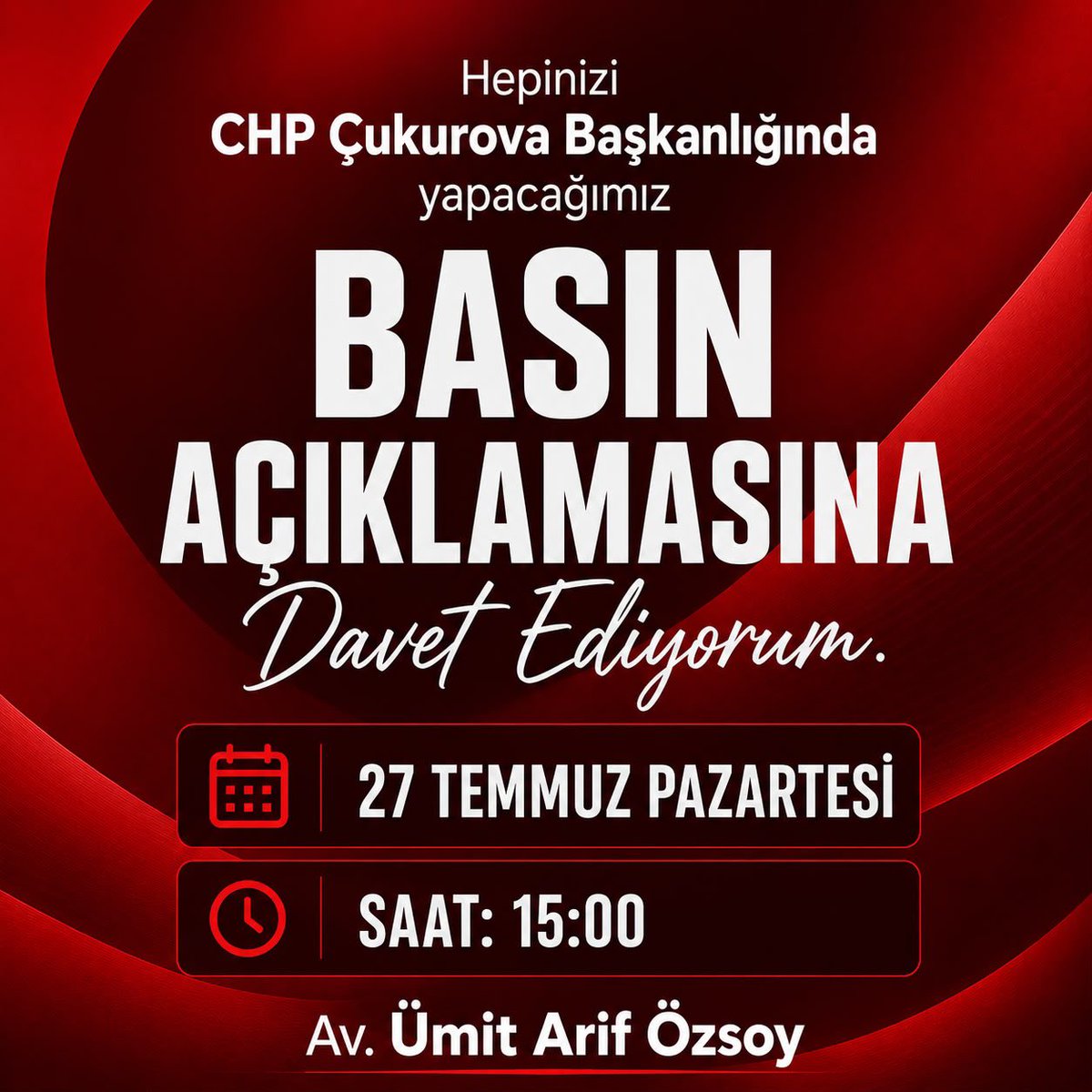 Cukurovailce01's tweet photo. Değerli yol arkadaşlarımız yeni başlangıcı yeni yol haritasını duyurmak için sizleri 27 Temmuz  Pazartesi 15:00 da CHP Çukurova ilçe başkanlığında yapacağımız açıklamaya davet ediyoruz https://t.co/ieWwaGlCYc