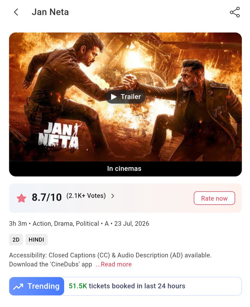 VijayFansTrends's tweet photo. Day 2 BMS Dubbed version bookings

77.18K 📈🥵

#JanNeta - 51.5K 🥵
#JanaNayakudu - 25.68K🔥 https://t.co/uaXUEvP3wi