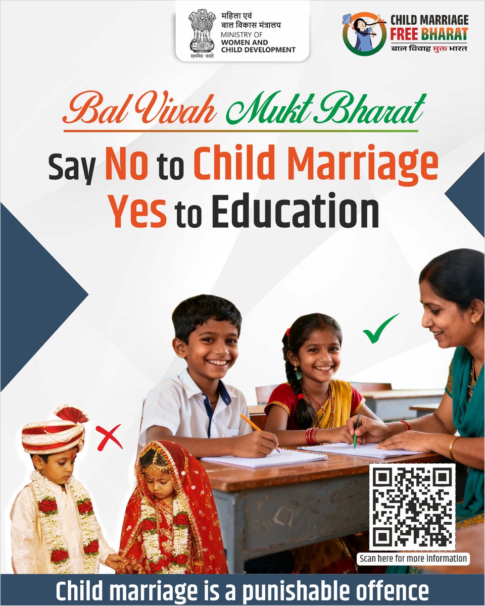 MinistryWCD's tweet photo. Say No To Child Marriage.

@PMOIndia | @Annapurna4BJP | @savitrii4bjp | @MSJEGOI | @LabourMinistry | @EduMinOfIndia | @mopr_goi | @MoRD_GoI | @MYBharatHQ | @mygovindia  | @PIBWCD https://t.co/gphGNLSwwg