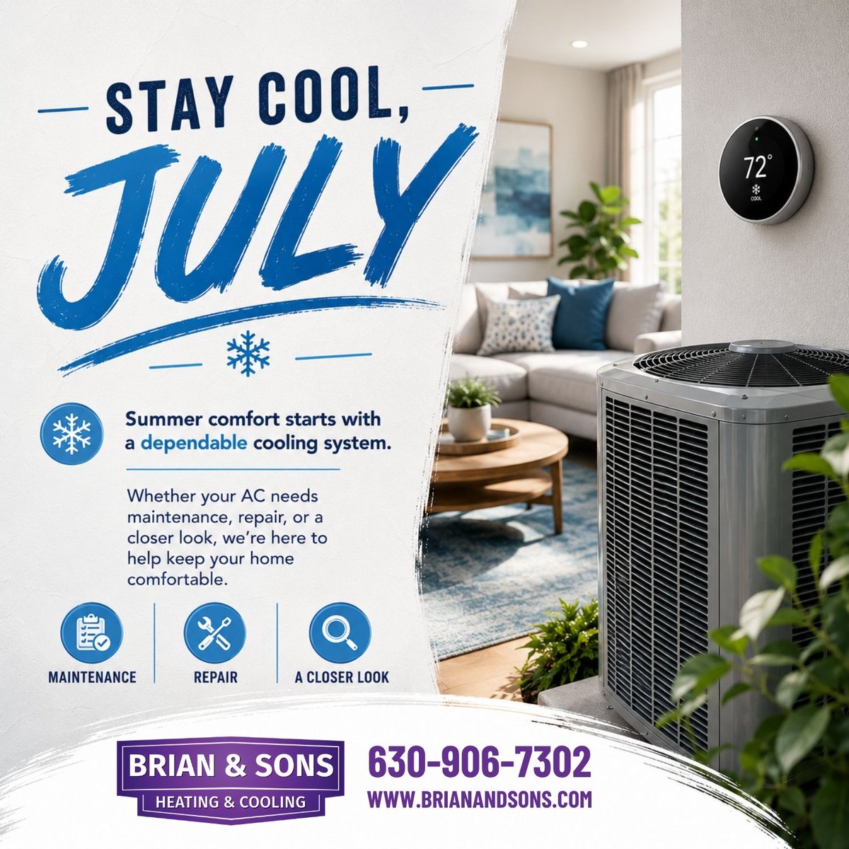 HVAC_BrianSons's tweet photo. A dependable cooling system can make all the difference during July heat. Whether you need seasonal maintenance, a repair, or help diagnosing a comfort issue, now is a great time to schedule service.

#StayCool #HVACService #SummerComfort #ACMaintenance https://t.co/t8hUCgVgNB