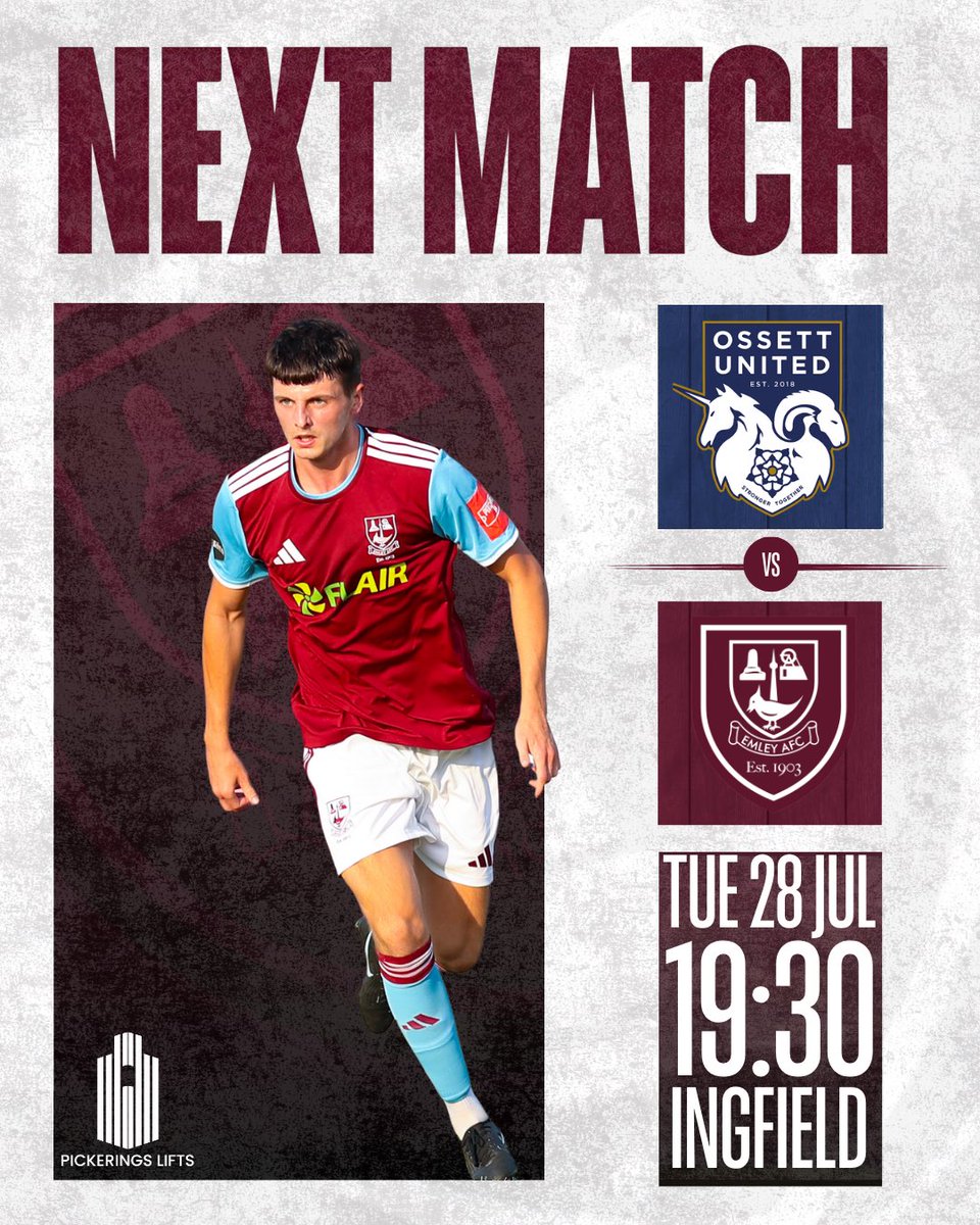 Emley_AFC's tweet photo. Next Match | Ossett United
Pre-Season Game 7 of 8
Tuesday 28 July
Ossett United v Emley
19:30 KO
🎟️Adults £7, Concessions £5, Youth £2.50
📍Ingfield Stadium, Prospect Road, Ossett, WF5 9HL
#UTP #Pewit #Emley #Ossett https://t.co/WOm0Hyfy13