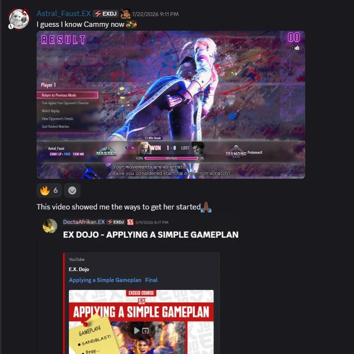 EXdojo's tweet photo. Always glad to see dojo content making Cammy players out of the players. 🐈

Really awesome to see concepts we're applying in our lessons taken to heart and showcasing some fundamentals. https://t.co/PaynMJvE9I
