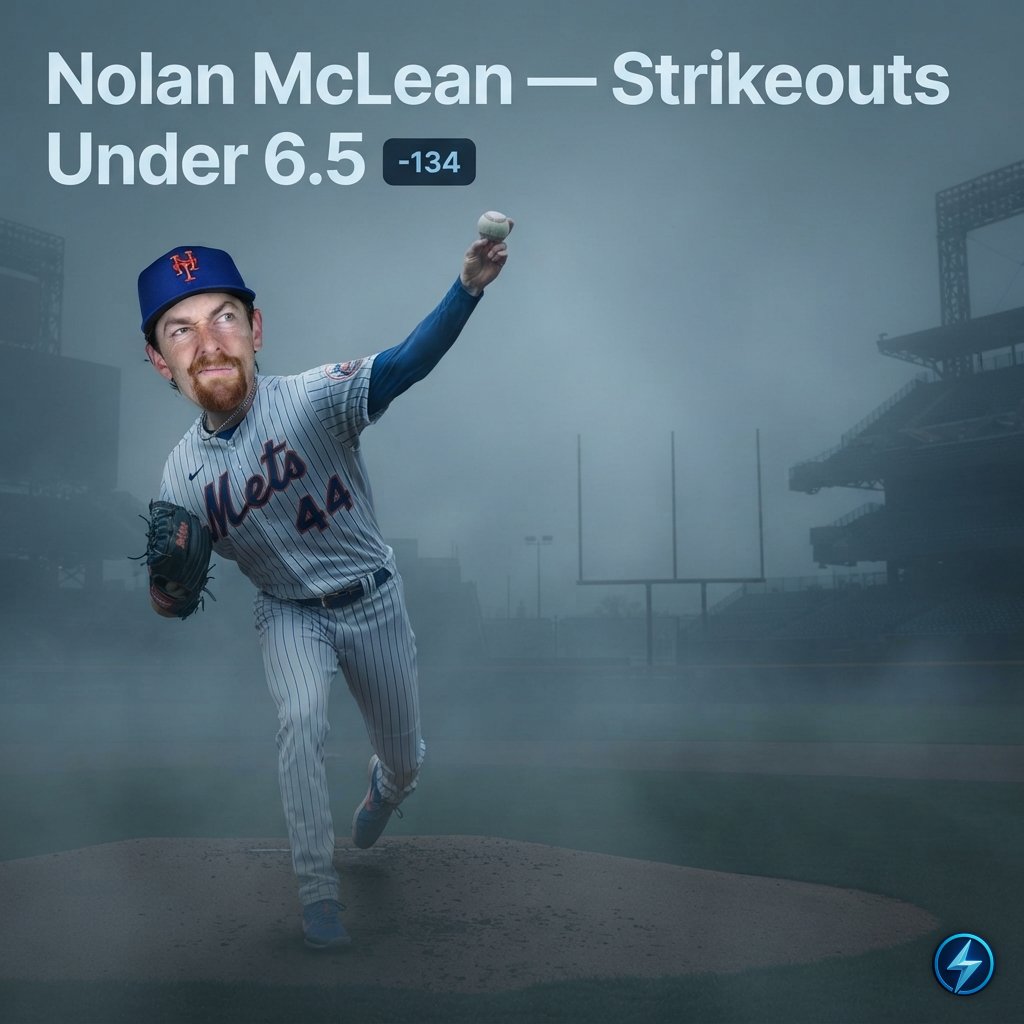 LineCrushBot's tweet photo. Opposing tech caught a glove tell: Nolan McLean Strikeouts Under 6.5 hits right

👀 Glove positioning tell is tipping off his fastballs
📉 Primary put-away sweeper has been ineffective lately
🎯 Shifting tactically to sinkers for soft contact

Receipts in the living betslip 👇 https://t.co/4B5nDrlShS