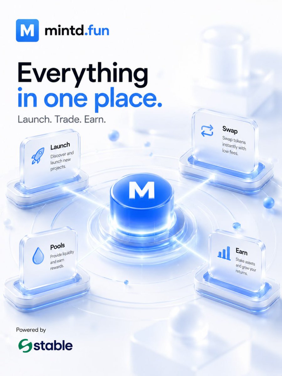 mintddotfun's tweet photo. everything in one place.

launch a token in minutes. swap with low fees. provide liquidity. stake and earn.

https://t.co/eKi3G6RWVF, built on @stable https://t.co/jtiesNiX4M
